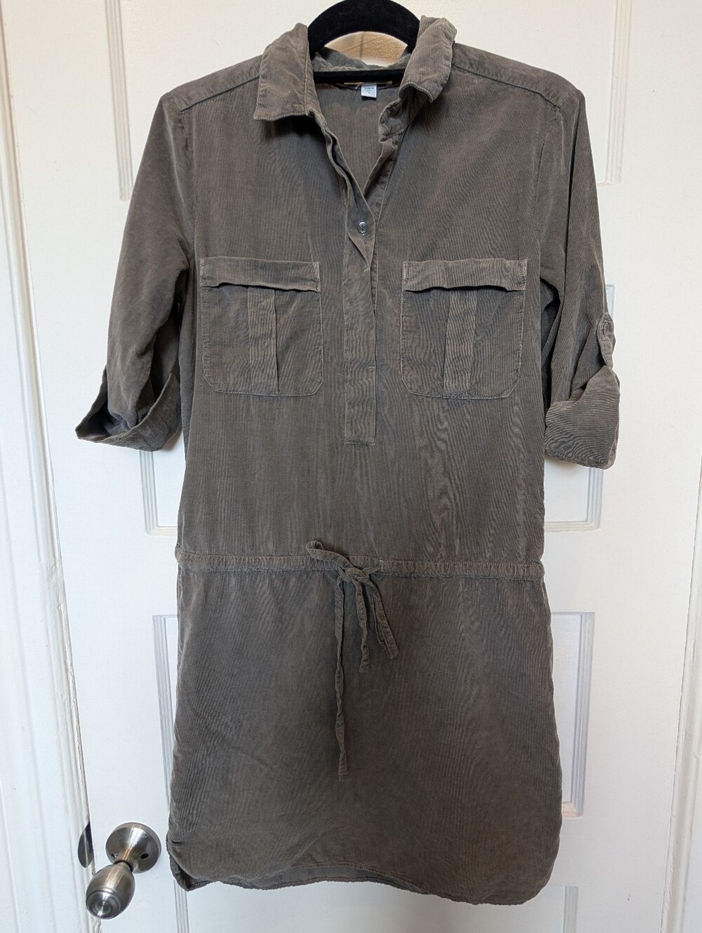 James Perse Corduroy Shirt Dress with Drawstring